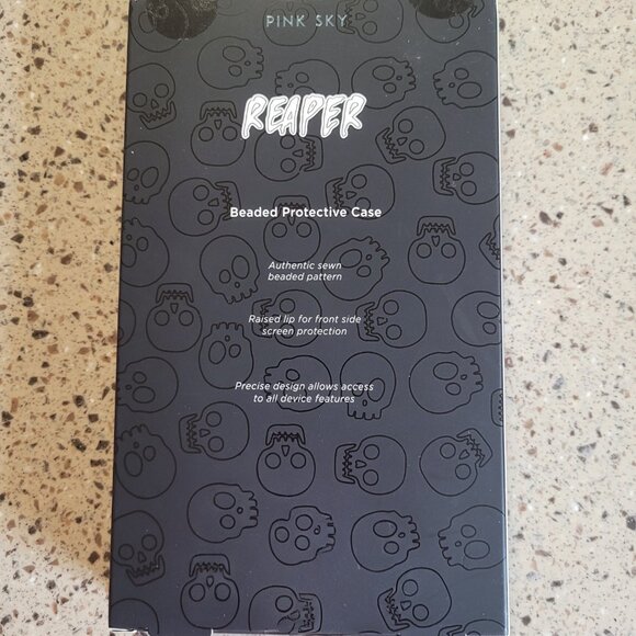 Pink Sky iPhone 15 Pro Max Limited Edition REAPER SKULL Beaded Phone Case - Picture 7 of 8